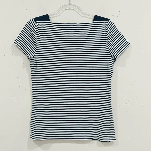 Lauren Ralph Lauren Womens Blue White Short Sleeve Striped T Shirt Size L - Picture 2 of 6